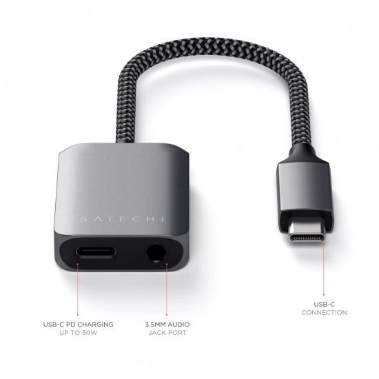 SATECHI USB-C to 3.5mm Audio & PD Adapter Space Grey