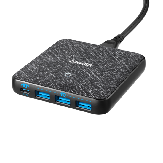 ANKER PowerPort Atom Slim Desktop Charger With 4 Ports 65 W Fabric  Black