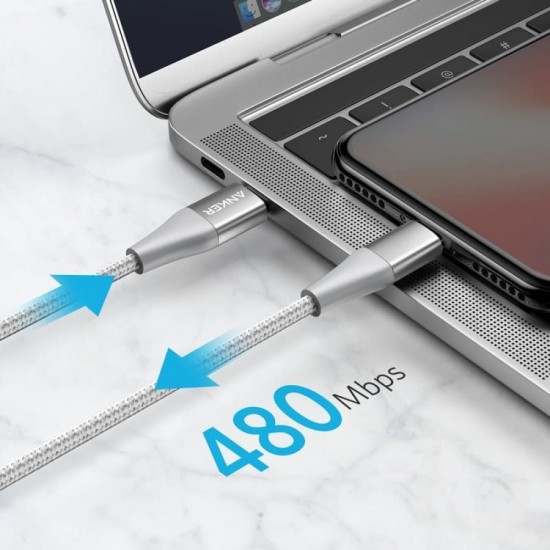 USB C CABLE TO LIGHTING SLIMMER YET STRONGER GRAY SIZE 1.8M BY ANKER