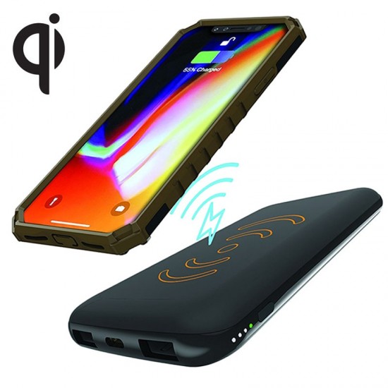 Power Bank 10000 mAh External Battery + QI Wireless Charging Black by beyondcell