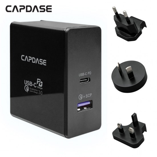 CAPDASE QC3.0  PD Wall Charger CPT RANGER-SUPER2P45_4 PLUGS JET BLACK