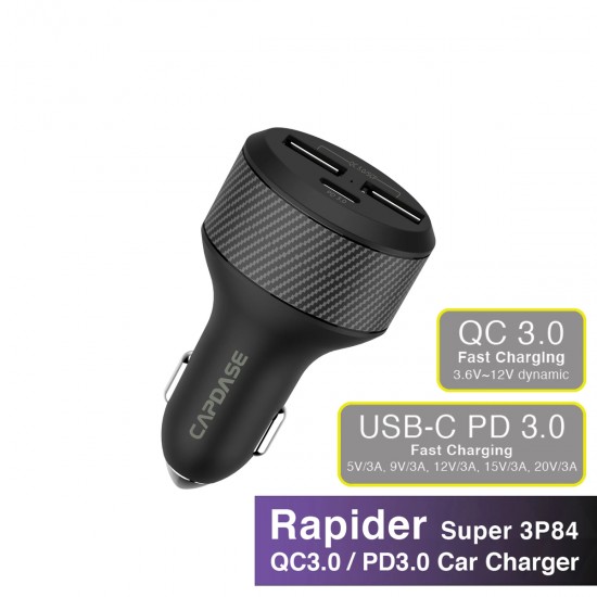 CAPDASE QC3.0 PD3.0 Car Charger UNIVERSAL QC 3.0 Car Charger RAPIDER SUPER3P84 BLK