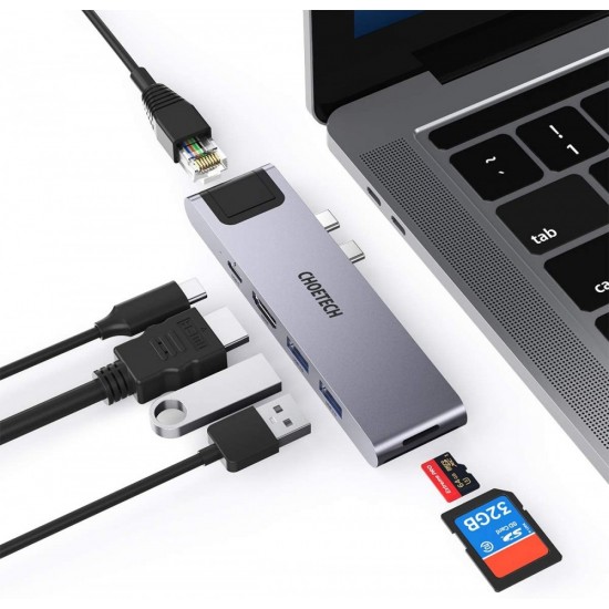 Choetech 7 in 1 usb-c Multifunction Adapter 2 PORT WITHE EATHERNET
