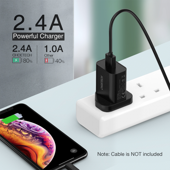 Choetech Wall Charging USB Port 12W Black