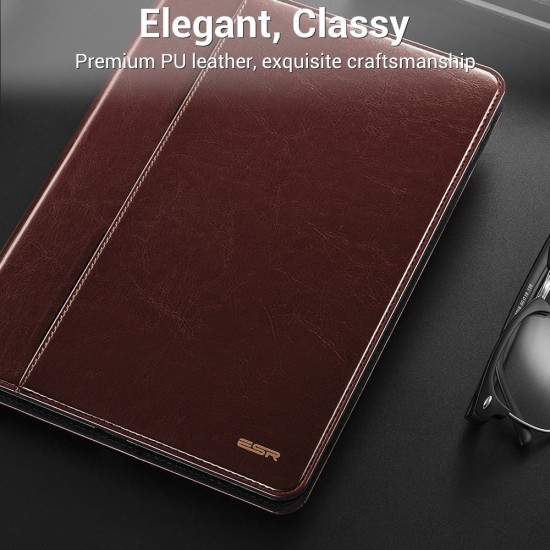 cover iPad pro 10.5 inch Case with Apple Pencil Holder & Premium Leather Business Multi Functional Folio Stand Cover Hand Strap Organizer Pocket  color brown by ESR