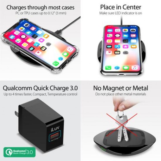 Wireless Charging 15 W Qi Fast WITHE WALL CHARGER BLACK BY ILUV