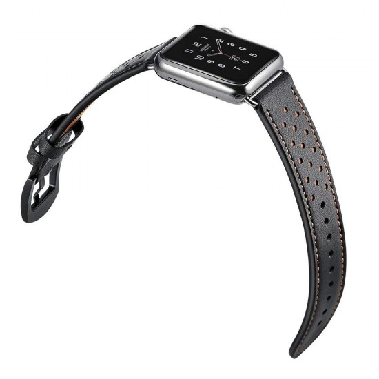 Apple Watch strap band  Vogue Leather Band Black with Brown Dot 42mm by jinya