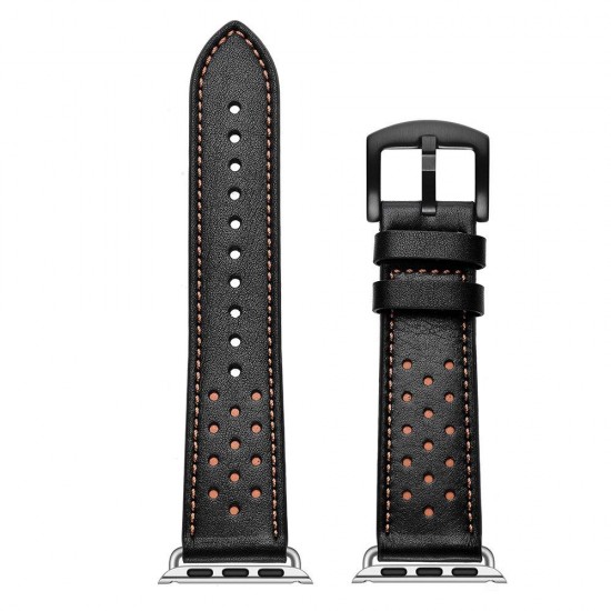 Apple Watch strap band  Vogue Leather Band Black with Brown Dot 42mm by jinya
