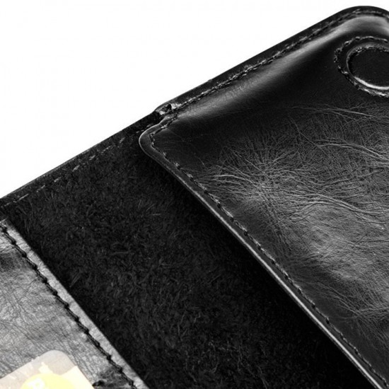 Jisoncase Handmade Bifold Retro Leather Wallet Long Purse Pocket Clutch Bag with Card Slots, Note Section, Phone Holder Case and Magnetic Closure black