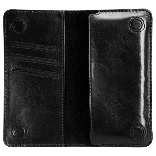 Jisoncase Handmade Bifold Retro Leather Wallet Long Purse Pocket Clutch Bag with Card Slots, Note Section, Phone Holder Case and Magnetic Closure black