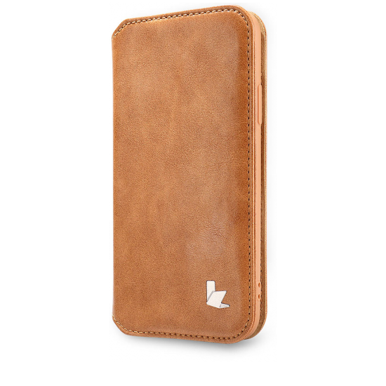 Jisoncase genuine Leather Wallet Folio Case for iPhone X - BROWN