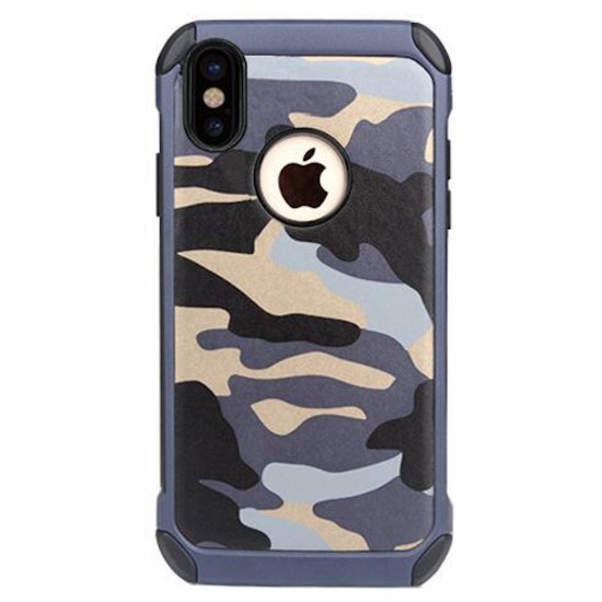 Case for iPhone x Armor Hybrid Plastic TPU Army Camo Camouflage Back Cove by jisoncase -blue
