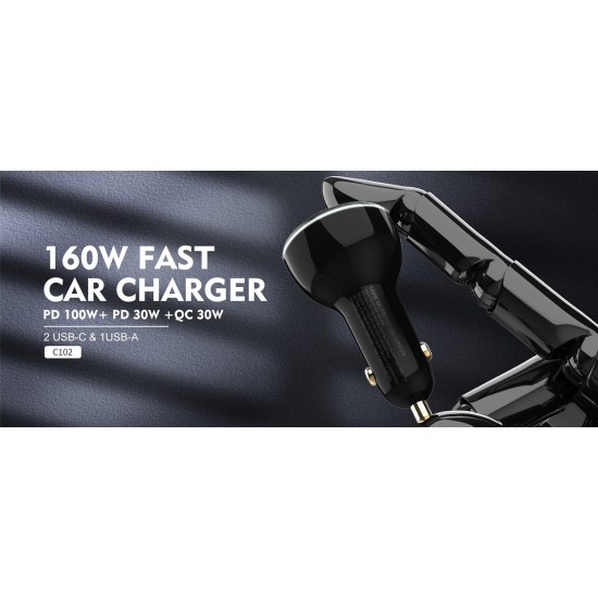 car charger 160 wat 1 port usb & 2 port usb-c by ldnio