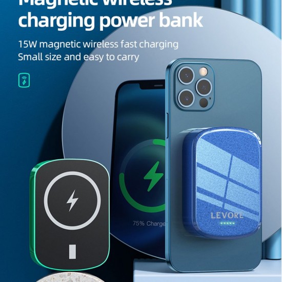 Levore 2 in 1 Magnetic Wireless Power Bank PD 20W 10000 mAh Black