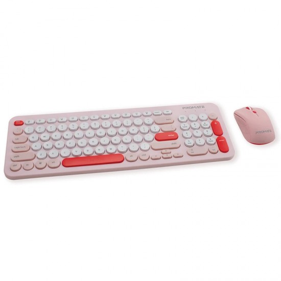 لوحة مفاتيح وفارة لاسلكية عربي انكليزي اللون وردي من شركة بروميت