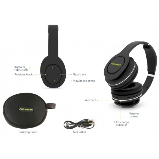 PureBoom Wireless Bluetooth Over Ear Headphones black by pure-gear