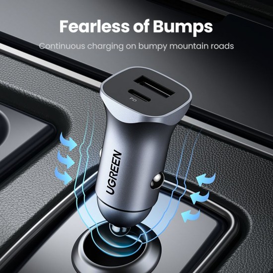  UGreen Car Charger Two Ports USB Port and PD Port 30W  Gray