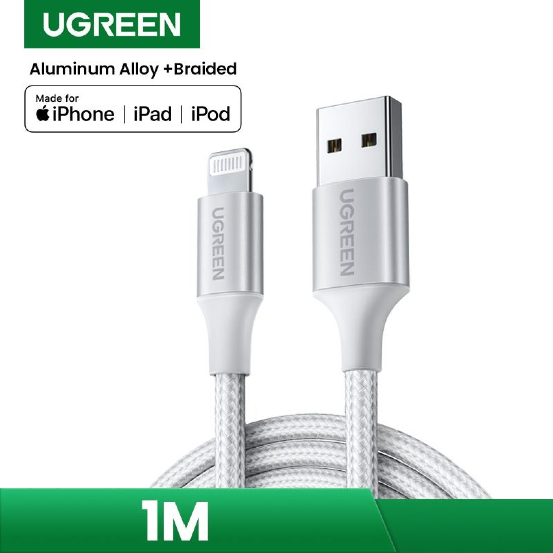 Ugreen Usb Cable To Lightining 1 M Nylon Silver فورتك ستور 7739