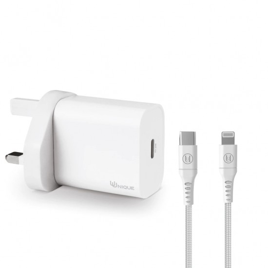 PD 20W USB C Mains Charger & USB C to Lightning Cable by Uunique