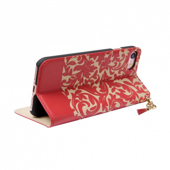  Uunique iPhone 7 Damask Folio Hard Shell Red/Beige