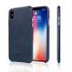 Jisoncase Genuine Leather Case with Aluminum Buttons for Apple iPhone X Slim Protective Cowhide Back Cover - blue