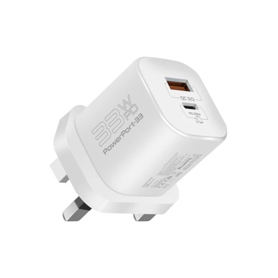 Promate PowerPort-33 33W GaNFast Charging Adapter  White