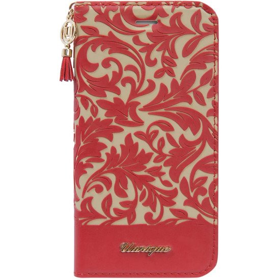 Uunique iPhone 7 Damask Folio Hard Shell Red/Beige